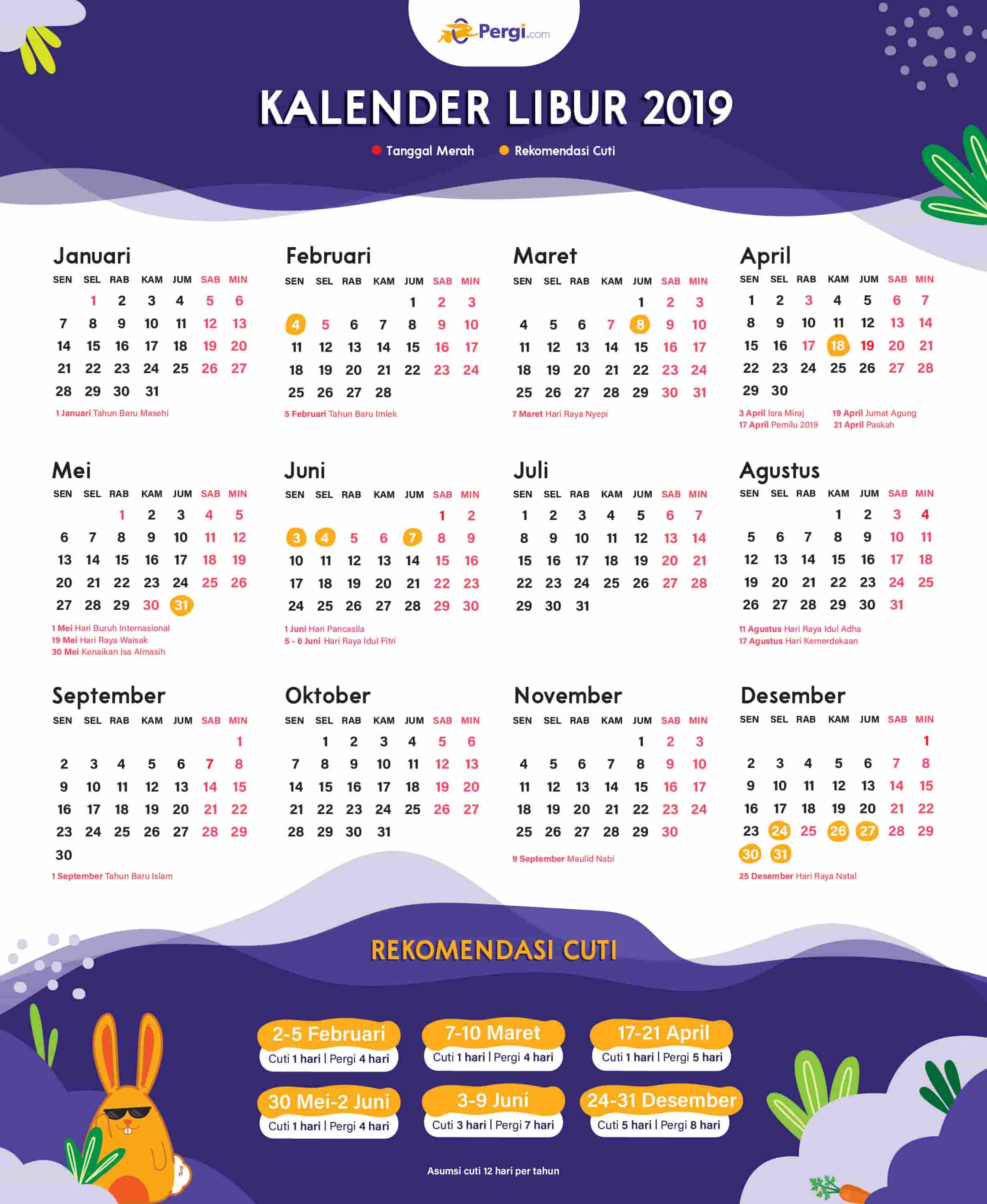 Kalender 2019 Indonesia dan Rekomendasi Liburannya